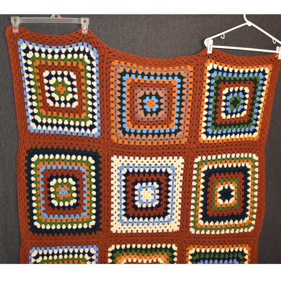 Handmade Granny Square Crocheted Blanket 75"x45" Fall Colors - Picture 1 of 4